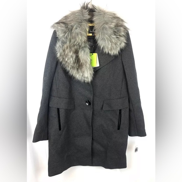 Sam Edelman Women's Asymmetric Wool Blend Grey Coat Size 6, Faux